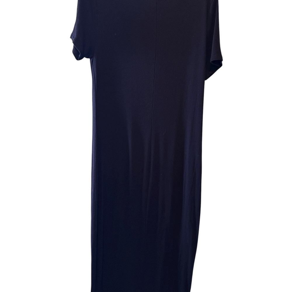 Old Navy Dress Black Maxi Body Con Ribbed Slenderizing Sleek Short Sleeve - Picture 2 of 3